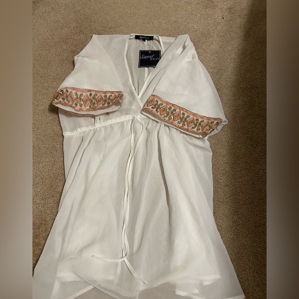 Swimsuit cover Sheer White Embroidered size small